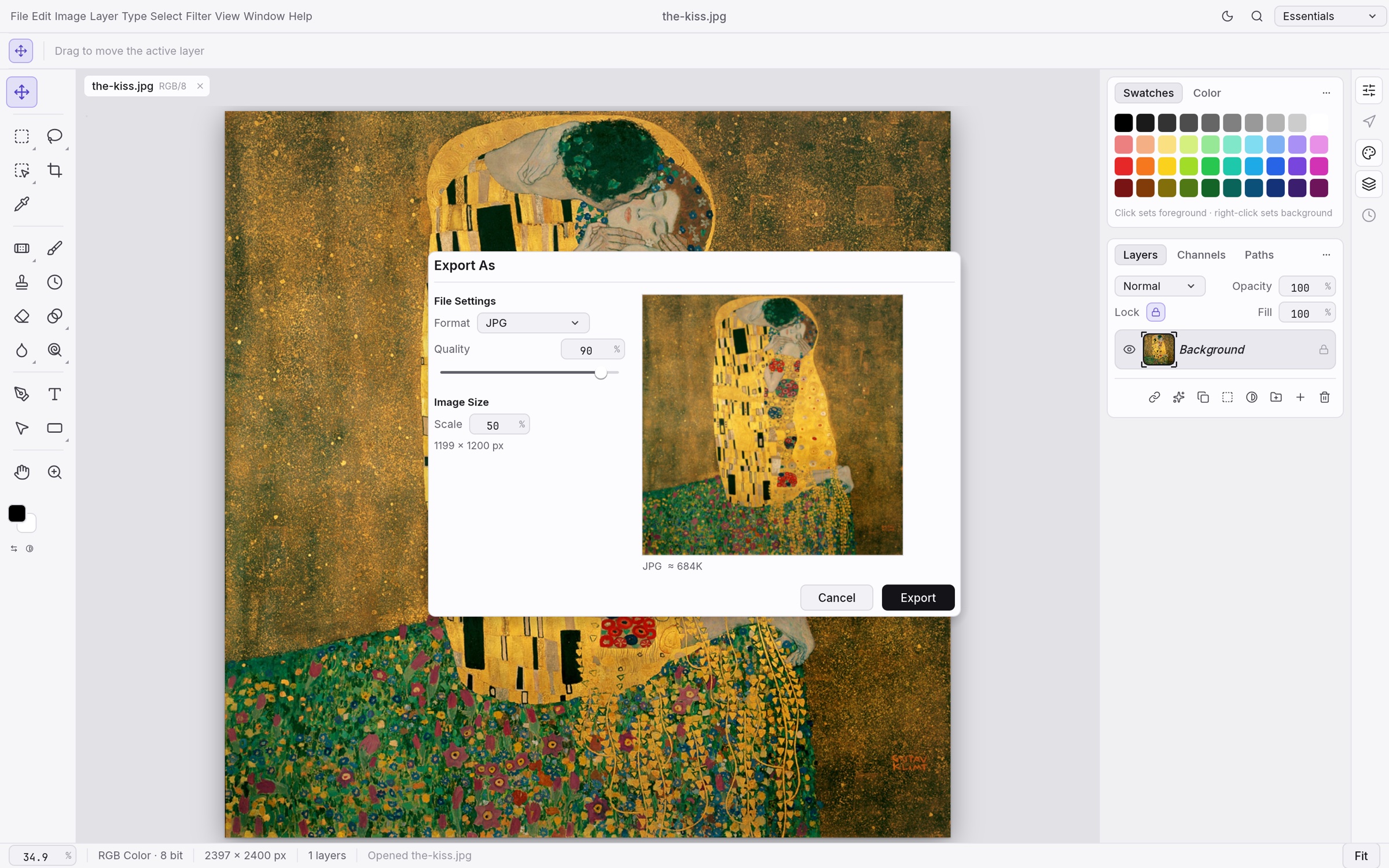 PhotoCraft image export interface in the light theme